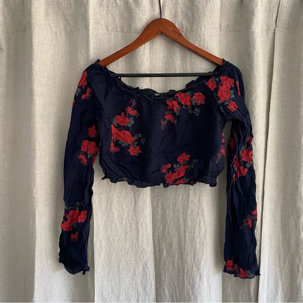 Cropped off the shoulder Rose Blouse by Lisakai from Revolve